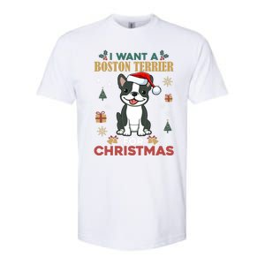 I Want A Boston Terrier For Christmas Cute Dog Lover Pajama Meaningful Gift Softstyle CVC T-Shirt