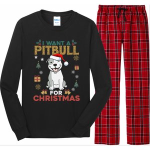 I Want A Pitbull For Christmas Cute Dog Lover Pajama Cool Gift Long Sleeve Pajama Set