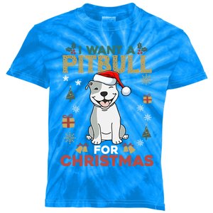 I Want A Pitbull For Christmas Cute Dog Lover Pajama Cool Gift Kids Tie-Dye T-Shirt