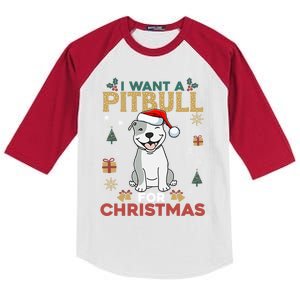 I Want A Pitbull For Christmas Cute Dog Lover Pajama Cool Gift Kids Colorblock Raglan Jersey