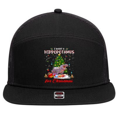 I Want A Hippopotamus For Christmas Xmas Hippo For Gift 7 Panel Mesh Trucker Snapback Hat