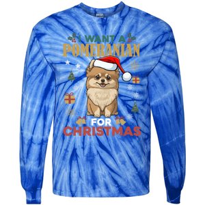 I Want A Pomeranian For Christmas Cute Dog Lover Xmas Pajama Gift Tie-Dye Long Sleeve Shirt