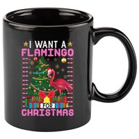 I Want A Flamingo For Christmas Ugly Sweater Flamingo Gift 11oz C Handle Ceramic Mug