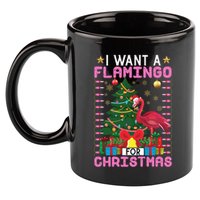 I Want A Flamingo For Christmas Ugly Sweater Flamingo Gift 11oz C Handle Ceramic Mug