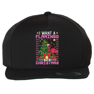 I Want A Flamingo For Christmas Ugly Sweater Flamingo Gift Wool Snapback Cap