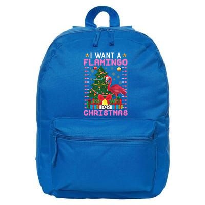 I Want A Flamingo For Christmas Ugly Sweater Flamingo Gift 16 in Basic Backpack