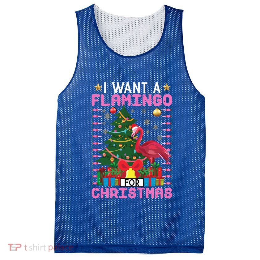 I Want A Flamingo For Christmas Ugly Sweater Flamingo Gift Mesh Reversible Basketball Jersey Tank
