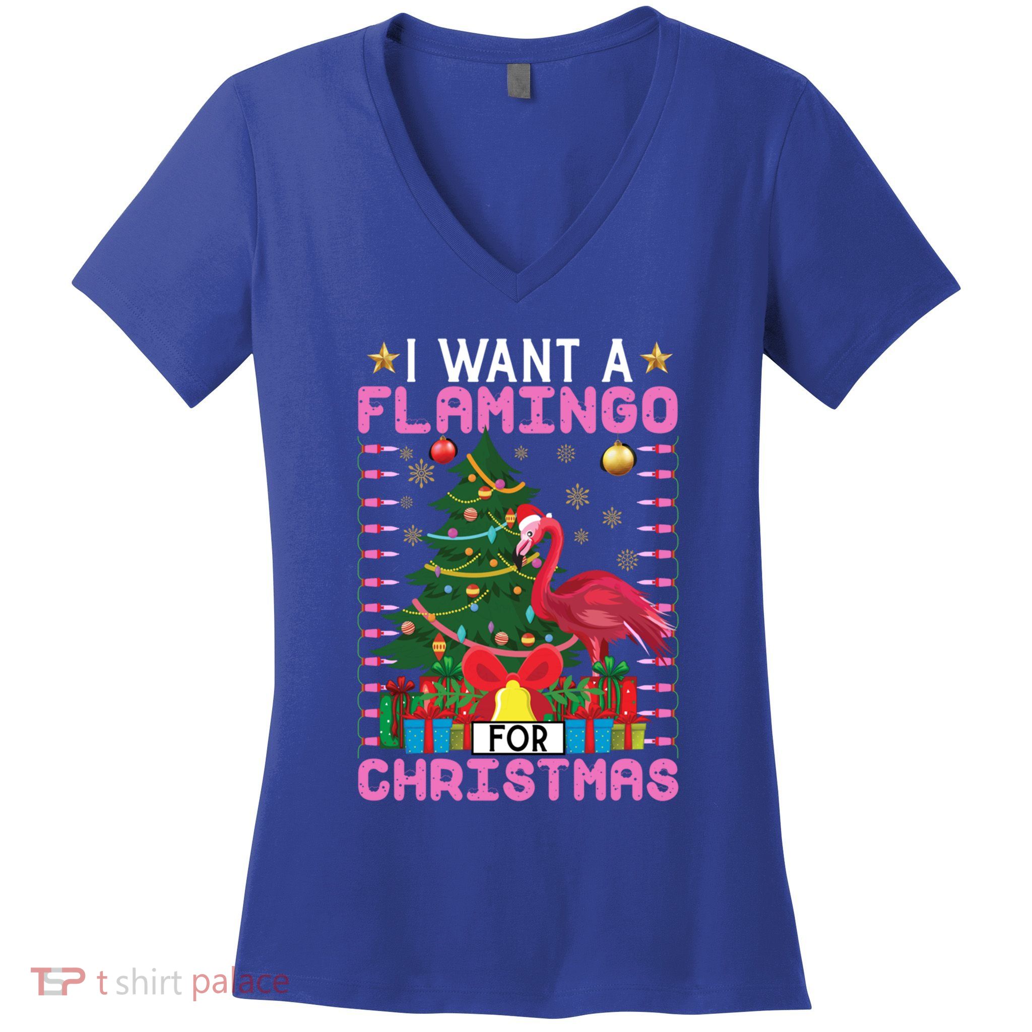 I Want A Flamingo For Christmas Ugly Sweater Flamingo Gift Women's V-Neck T-Shirt