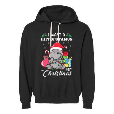 I Want A Hippopotamus For Christmas Hippo Christmas Pajamas Garment-Dyed Fleece Hoodie