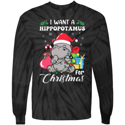 I Want A Hippopotamus For Christmas Hippo Christmas Pajamas Tie-Dye Long Sleeve Shirt