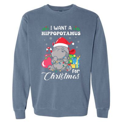 I Want A Hippopotamus For Christmas Hippo Christmas Pajamas Garment-Dyed Sweatshirt