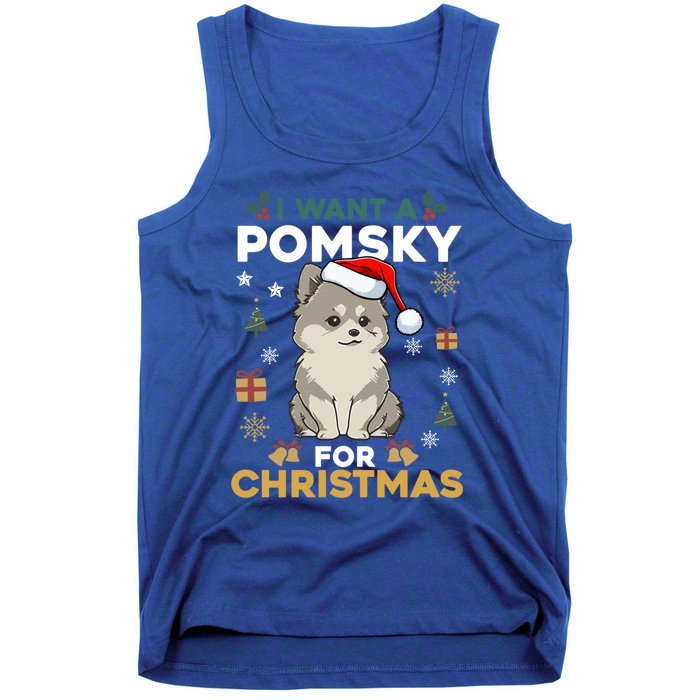 I Want A Pomsky For Christmas Cute Dog Lover Pajamas Family Cool Gift Tank Top