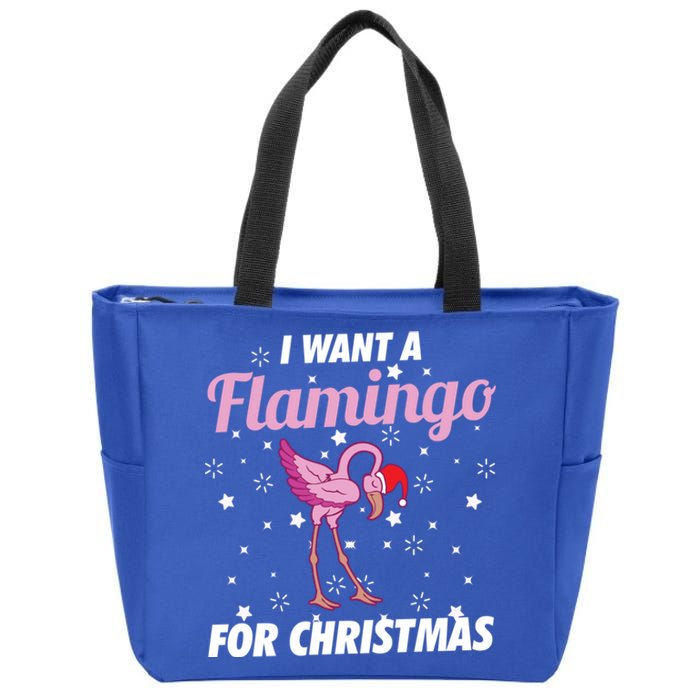 I Want A Flamingo For Christmas Funny Family Christmas Gift Zip Tote Bag