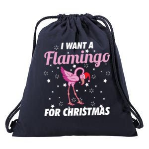 I Want A Flamingo For Christmas Funny Family Christmas Gift Drawstring Bag