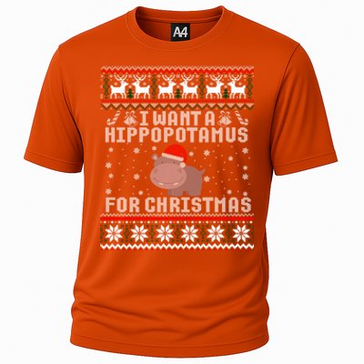 I Want A Hippopotamus For Christmas Hippo Ugly Sweater Gift Cooling Performance Crew T-Shirt