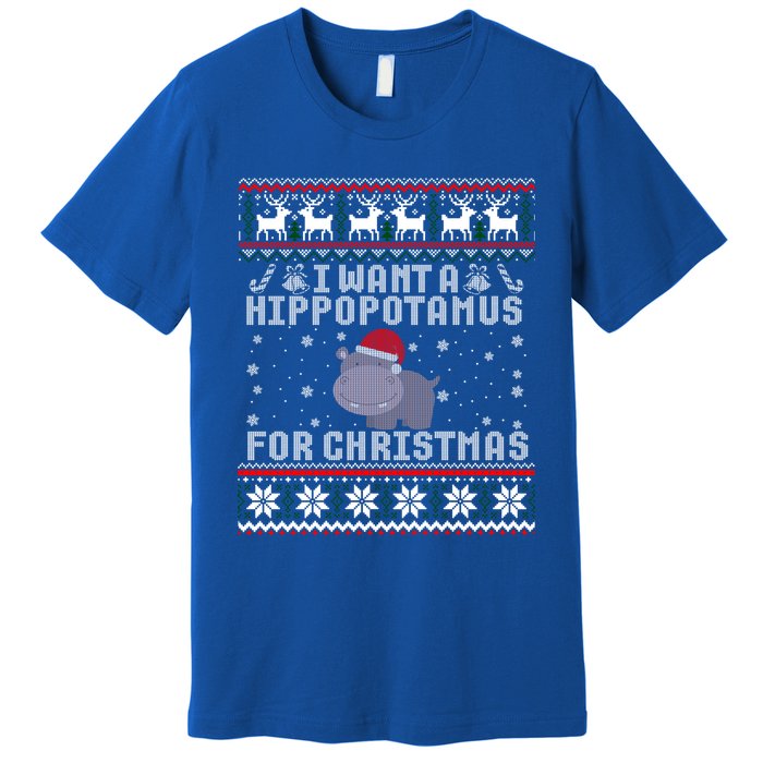 I Want A Hippopotamus For Christmas Hippo Ugly Sweater Gift Premium T-Shirt