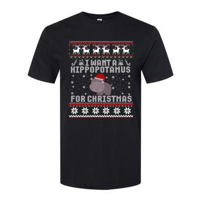 I Want A Hippopotamus For Christmas Hippo Ugly Sweater Gift Softstyle CVC T-Shirt