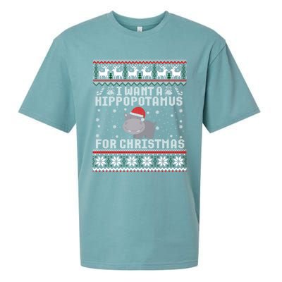 I Want A Hippopotamus For Christmas Hippo Ugly Sweater Gift Sueded Cloud Jersey T-Shirt