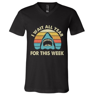 I Wait All Year For This Week Shark Lover Ocean Wildlife V-Neck T-Shirt
