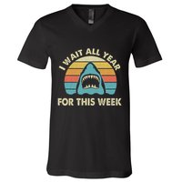 I Wait All Year For This Week Shark Lover Ocean Wildlife V-Neck T-Shirt