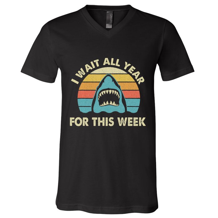 I Wait All Year For This Week Shark Lover Ocean Wildlife V-Neck T-Shirt