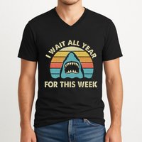 I Wait All Year For This Week Shark Lover Ocean Wildlife V-Neck T-Shirt