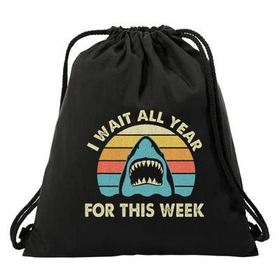 I Wait All Year For This Week Shark Lover Ocean Wildlife Drawstring Bag