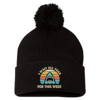 I Wait All Year For This Week Shark Lover Ocean Wildlife Pom Pom 12in Knit Beanie