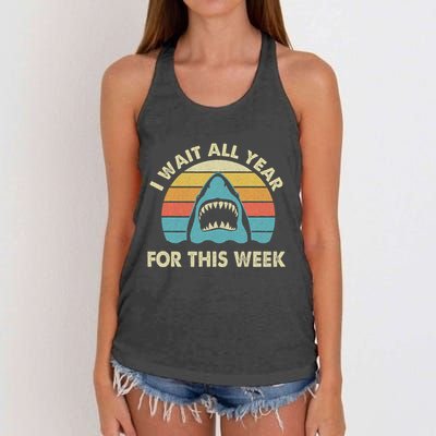 I Wait All Year For This Week Shark Lover Ocean Wildlife Women's Knotted Racerback Tank