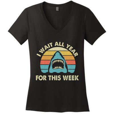 I Wait All Year For This Week Shark Lover Ocean Wildlife Women's V-Neck T-Shirt