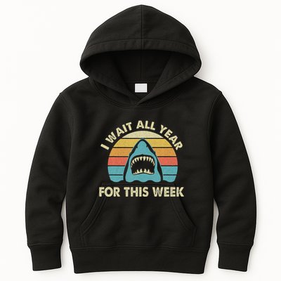 I Wait All Year For This Week Shark Lover Ocean Wildlife Kids Hoodie