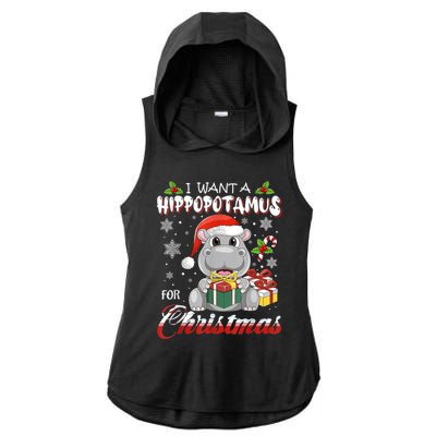 I Want A Hippopotamus For Christmas Funny Hippo Xmas Pajamas Gift Ladies PosiCharge Tri-Blend Wicking Draft Hoodie Tank