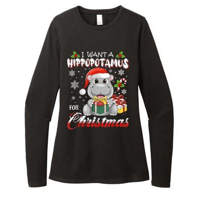 I Want A Hippopotamus For Christmas Funny Hippo Xmas Pajamas Gift Womens CVC Long Sleeve Shirt