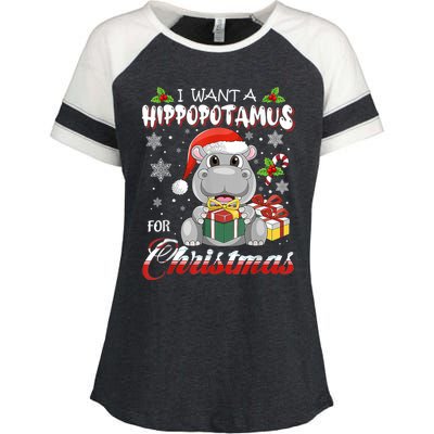 I Want A Hippopotamus For Christmas Funny Hippo Xmas Pajamas Gift Enza Ladies Jersey Colorblock Tee