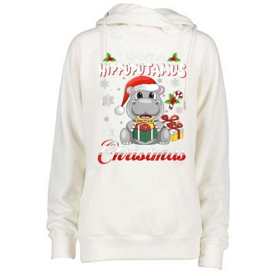 I Want A Hippopotamus For Christmas Funny Hippo Xmas Pajamas Gift Womens Funnel Neck Pullover Hood