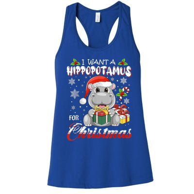 I Want A Hippopotamus For Christmas Funny Hippo Xmas Pajamas Gift Women's Racerback Tank