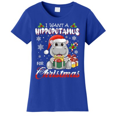 I Want A Hippopotamus For Christmas Funny Hippo Xmas Pajamas Gift Women's T-Shirt