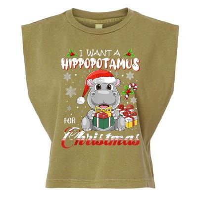 I Want A Hippopotamus For Christmas Funny Hippo Xmas Pajamas Gift Garment-Dyed Women's Muscle Tee