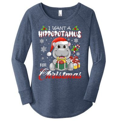 I Want A Hippopotamus For Christmas Funny Hippo Xmas Pajamas Gift Women's Perfect Tri Tunic Long Sleeve Shirt