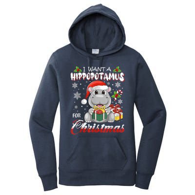 I Want A Hippopotamus For Christmas Funny Hippo Xmas Pajamas Gift Women's Pullover Hoodie