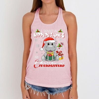 I Want A Hippopotamus For Christmas Funny Hippo Xmas Pajamas Gift Women's Knotted Racerback Tank