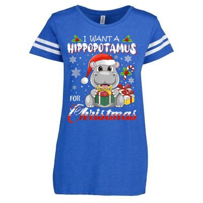 I Want A Hippopotamus For Christmas Funny Hippo Xmas Pajamas Gift Enza Ladies Jersey Football T-Shirt