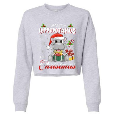 I Want A Hippopotamus For Christmas Funny Hippo Xmas Pajamas Gift Cropped Pullover Crew