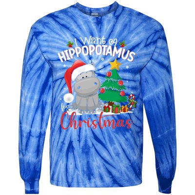 I Want A Hippopotamus For Christmas Xmas Hippo Gift Tie-Dye Long Sleeve Shirt