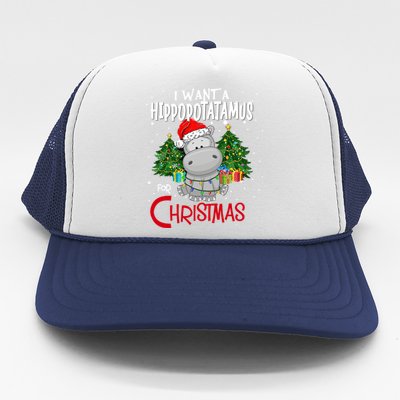 I Want A Hippopotamus For Christmas Santa Hat Fun Xmas Hippo Gift Trucker Hat