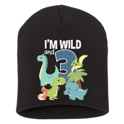 Im Wild And 3 Dinosaurs Theme Birthday Dinosaur Party Short Acrylic Beanie