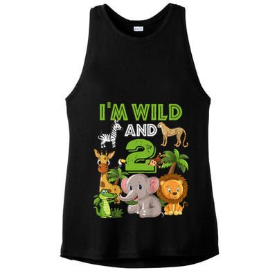 Im Wild And 2 Zoo Theme Birthday Safari Jungle Ladies PosiCharge Tri-Blend Wicking Tank