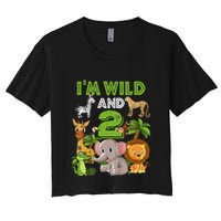 Im Wild And 2 Zoo Theme Birthday Safari Jungle Women's Crop Top Tee