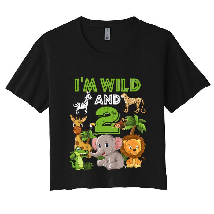 Im Wild And 2 Zoo Theme Birthday Safari Jungle Women's Crop Top Tee