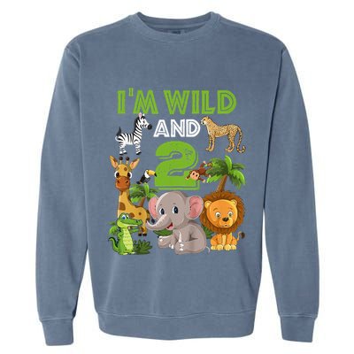 Im Wild And 2 Zoo Theme Birthday Safari Jungle Garment-Dyed Sweatshirt
